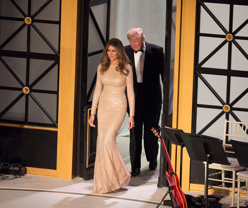 WASHINGTON, DC - JANUARY 19: President-elect Donald J. Trump and wife Melania Trump arrive for the Indiana Society Ball to thank donors January 19, 2017 in Washington, DC. (Photo by Chris Kleponis-Pool/Getty Images)